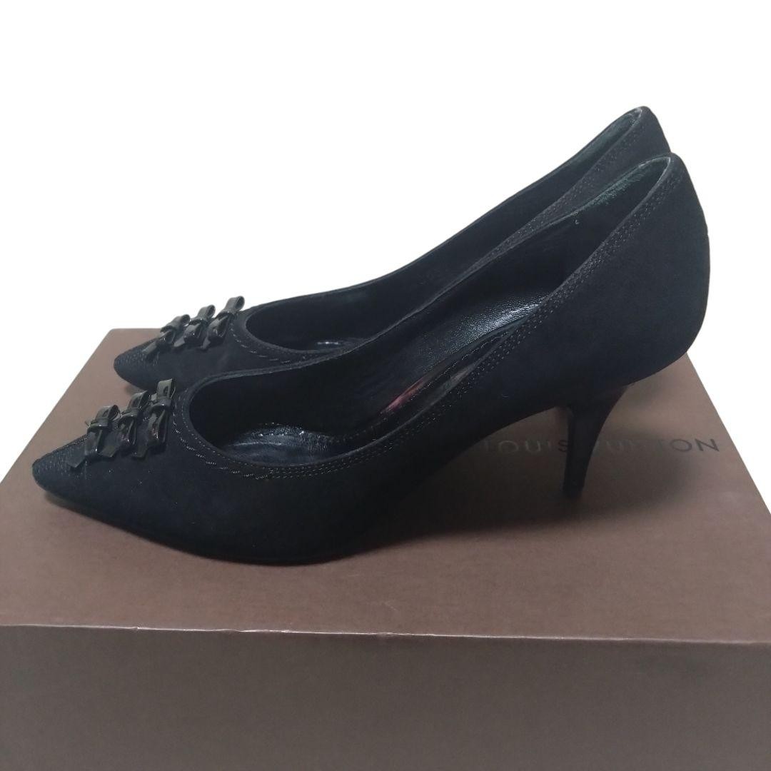 LOUIS VUITTON Pumps Heel Ribbon Black Brown EU 35 135331K Authentic thumbnail 4