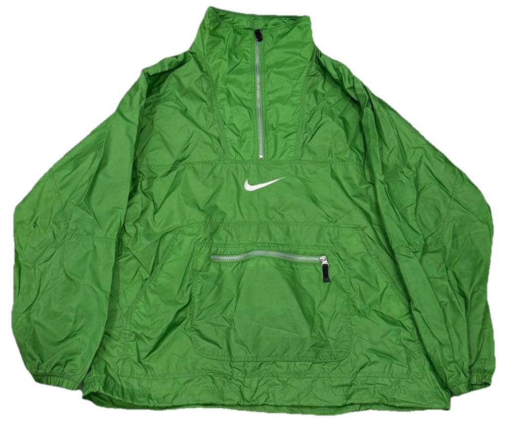 Vintage Nike Air Jacket Mens L Lime Green 1/4 Zip Windbreaker 90s Center Swoosh