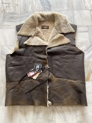 Clint Handmade Real Fur Eastwood Man with no Name Brown Distressed Leather vest image 5
