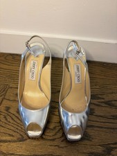 Jimmy Choo Silver Stiletto peep toe heels Slingback Pre-Owned 39.5