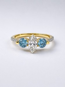 Authentic 14k Gold Plated Lab Grown Diamond Marquise Shape 925 Sterling Silver Ring Gilt