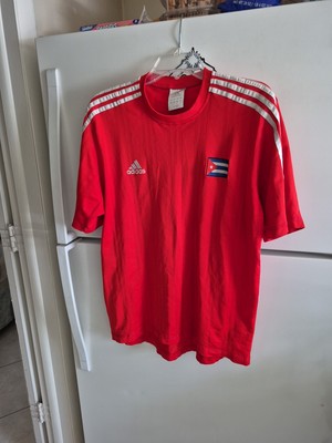 Vintage 2004 Adidas AK9001 Cuba Soccer Red Jersey Embroidered Flag