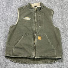 Vintage Carhartt Sherpa Lined Vest Men s Medium Green Full Zip Workwear V33 MOS