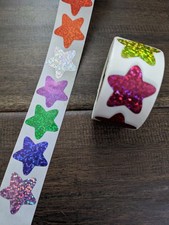 2 Roll/1000pcs Holographic Star Stickers 1 Inch Small Star Decals Glitter School