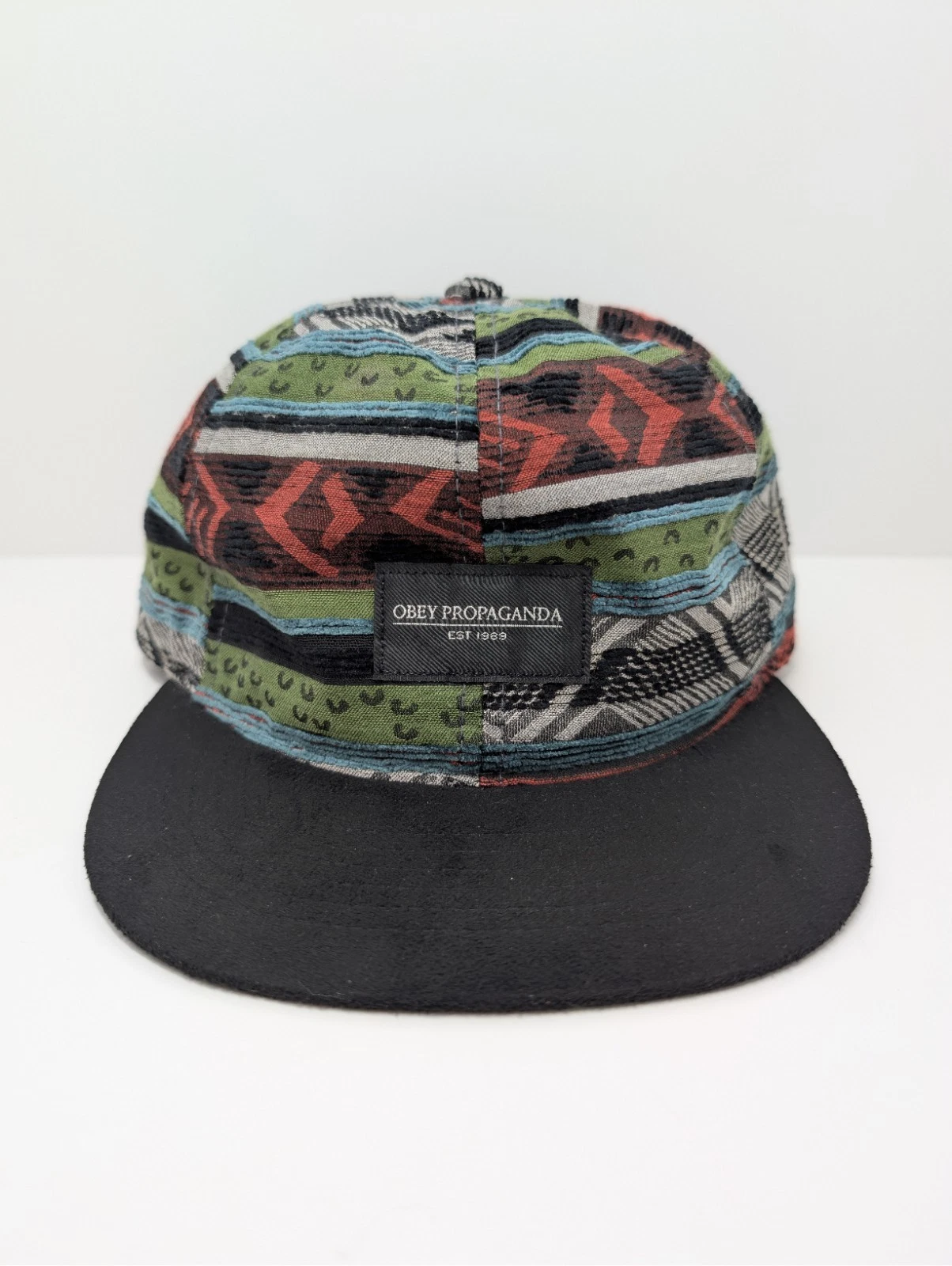 OBEY Propaganda Suede Bill Multicolor Aztec Pattern Strapback Hat Cap - OSFA