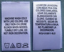 250PCS WHITE PRINTED SEWING GARMENT  CLOTHING CARE LABEL  MACHINE WASH COLD