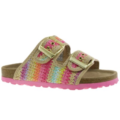 Supersoft Mädchen Bio Pantoletten Sandale Slip on Schnallen Lederfussbett 