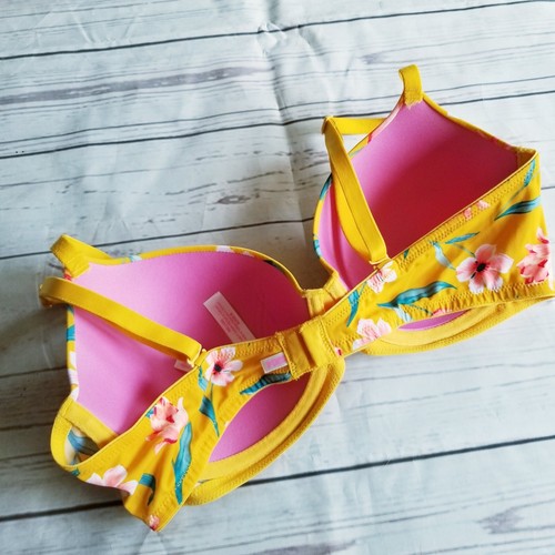 Pink Victorias Secret Wear Everywhere Lightly Lined Bra 36C Yellow Floral - Picture 3 of 7