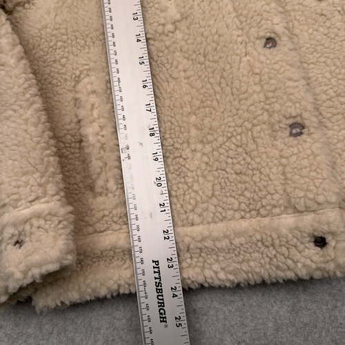 Levi's Ex Boyfriend Sherpa Trucker Jacket Women's Medium Beige High Pile Fleece - Picture 7 of 8