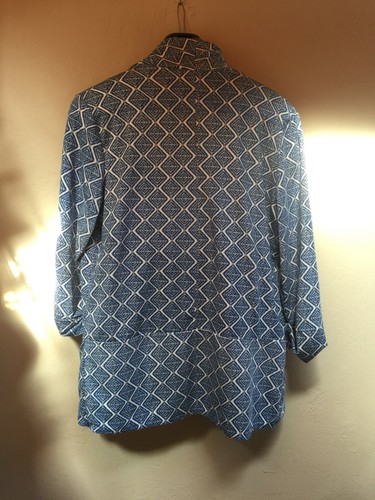 Womens Robert Louis Open Blazer Jacket 3/4 Sleeves Geometric Blue Pockets Casual - Picture 2 of 5