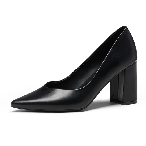 Women Pump Shoes Chunky High Block Heel Pointed Toe Wedding Party Slip On Dress - Picture 21 of 23