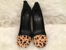 $350 TORY BURCH Black Brown Leopard Cheetah Layne Suede Leather Pumps Shoes 6.5