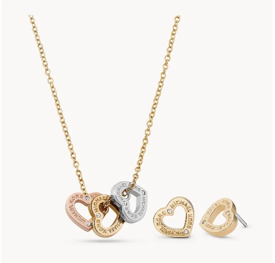 MICHAEL KORS Gift SET Gold & Silver Heart Necklace & Earrings  