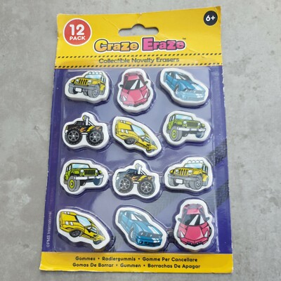 12x Neuheit Radierer Gummi Kinder Schule Schreibwaren Mustang LKW Muscle Cars