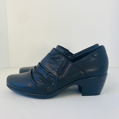 Clarks Collection Women's Black Leather Heel Slip On Comfort