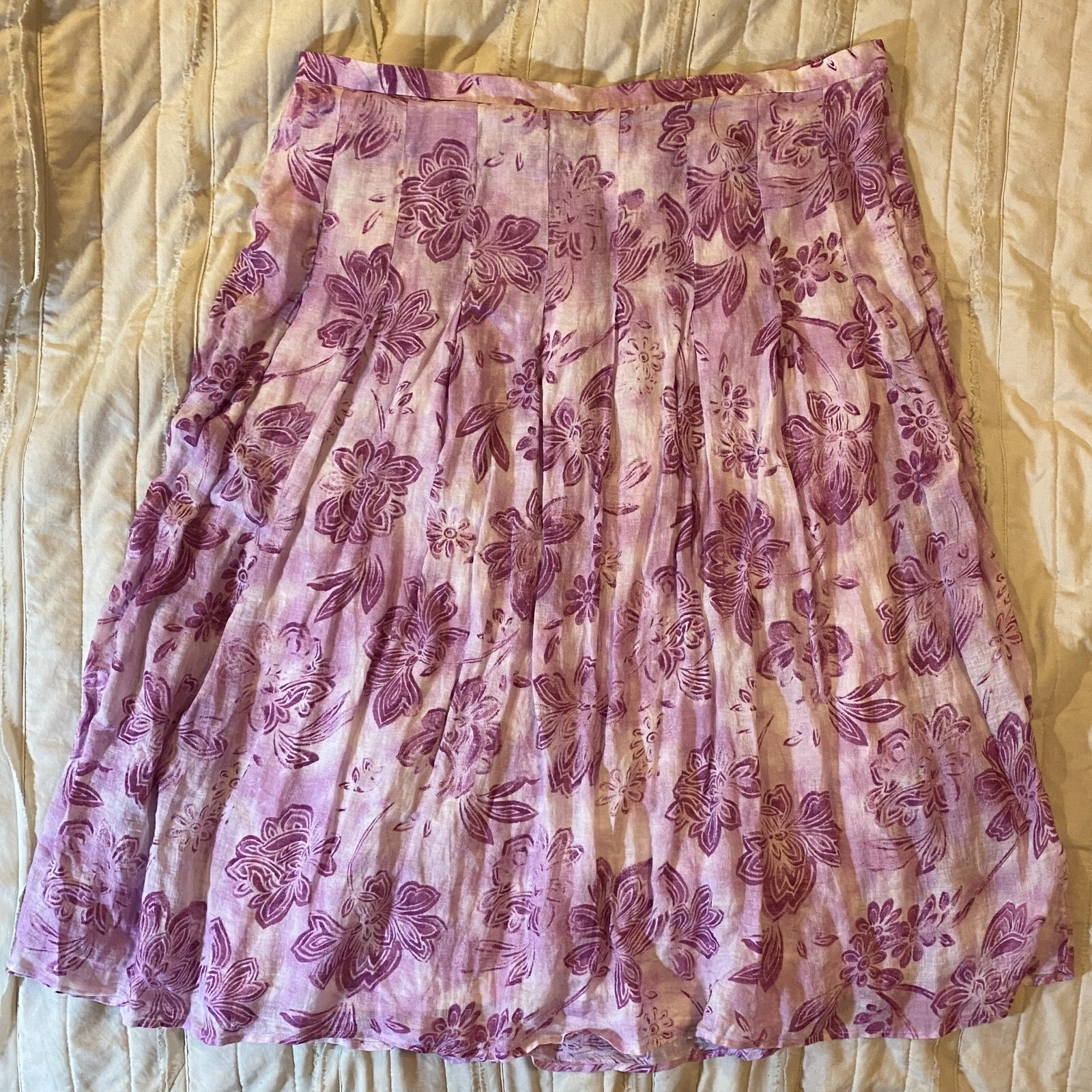 J Jill Skirt Womens 22 Purple Floral Linen Side Zip Fit & Flare Maxi Lined