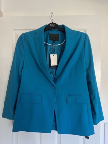 AUTOGRAPH M&S WOOL & SILK BLEND TURQUOISE BLUE SINGLE BREASTED BLAZER Size 8 - Picture 1 of 12
