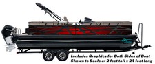 Red Dark Grey 3D Shapes Graphic Wrap Decal Kit Bass Fishing Boat Vinyl Pontoon