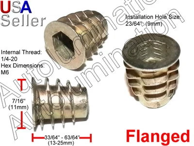 LILPARTS E-Z LOK 1/4-20 Die Cast Zinc Hex Drive Threaded Insert Wood Flanged Unflanged