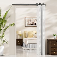 1M-6M Bifold Sliding Barn Door Hardware Kit Modern Track Roller for 4/8 Doors