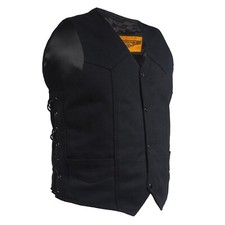 MENS MOTORCYCLE BIKER CANVAS VEST w/ GUN POCKETS  LEATHER SIDE LACES - DA59