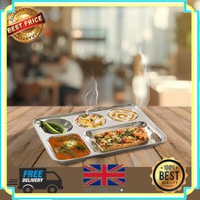 Stainless Steel 5 Compartment Food Serving Dish Indian Large Thali Dinner Plate