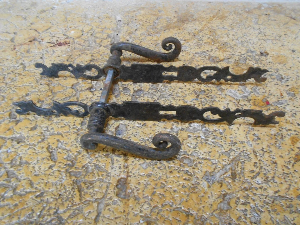 Vintage Paire de Poignées et Plaques de Porte en fer forgé - Photo 4/4