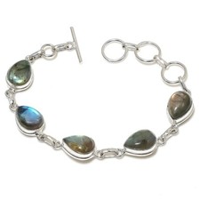 Labradorite Gemstone Handmade 925 Sterling Silver Jewelry Bracelet Size 7-8"
