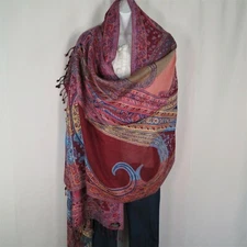 Viscose |Shawl/Wrap| Jamawar Design| Handloomed in Kashmir| Blue & Red