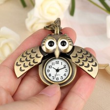 Cute Owl Key Chain Pocket Watch for Women Men White Dial with Arabic Numerals