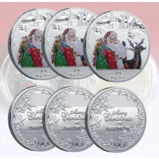 3PCS Merry Christmas Gift Santa Claus Commemorative Coin Colorful Christmas Coin