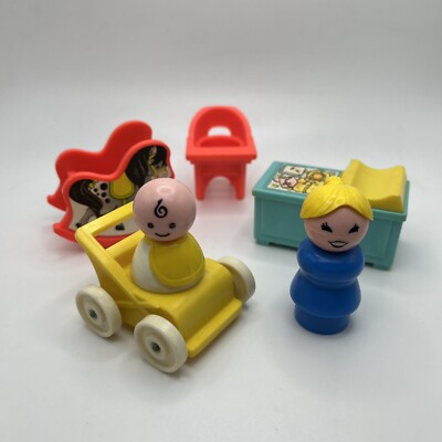 Vintage Fisher Price Little People Nursery Mom Baby Horse Chair Table Stroller