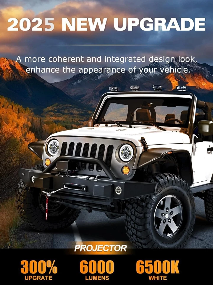  Par de faros LED redondos de 7" alto/bajo Fit Porsche 911 912 914 924 928 944 DOT negro Foto 2 de 4