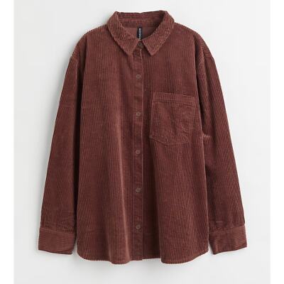 H&M Divided Womens Fall Button Front Corduroy Shirt Jacket Shacket Size M Brown