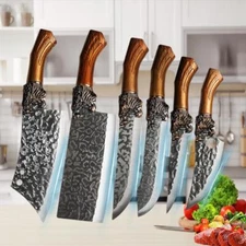 6PCS Professional Chef Knife Set Kitchen Meat Cleaver Butcher Boning Knife