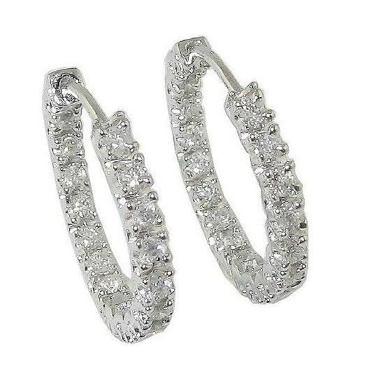 Natural Diamond SI1 G 2.10 Ct Inside Outside Hoops Earrings White Gold 1.20 Inch - Image 3 of 4