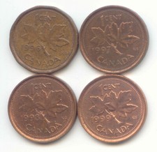 Canada 1996 1997 1998 1999 Pennies Canadian 1 Cent 1c EXACT SET - 4 Coins