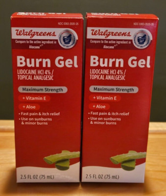 Walgreens BURN GEL Maximum Strength 2.5 oz (Pack of 2) Burn Itch Insect Relief