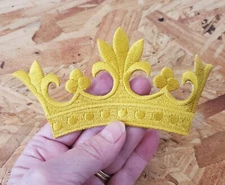 Crown - King - Church - Embroidered Gold Rayon Iron On Patch - 6" W - DK2883