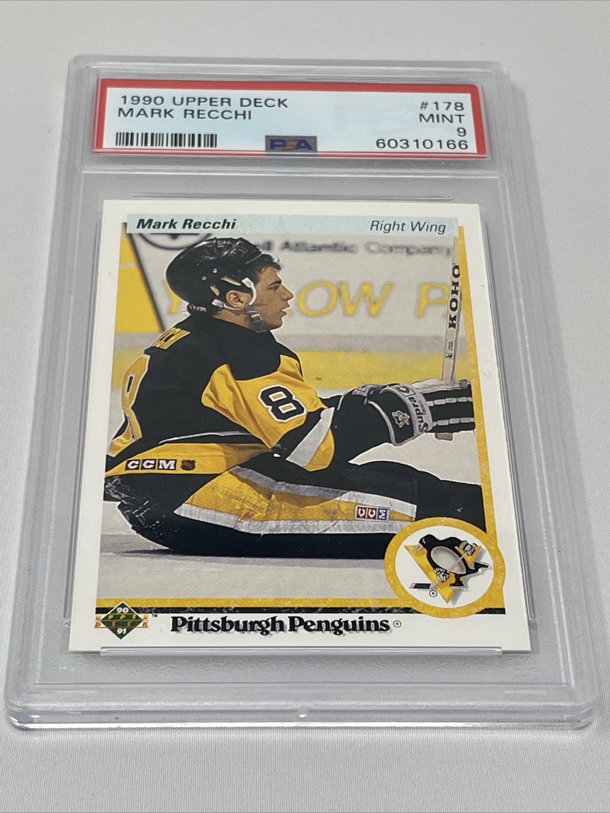 1990 Upper Deck Mark Recchi Rookie PSA 9 Mint Pittsburgh Penguins New Slab #178