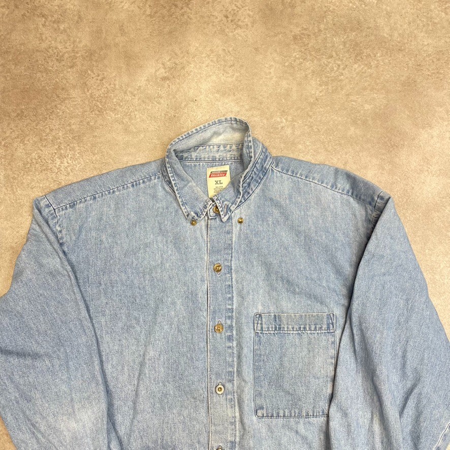 Dickies Shirt Mens Y2K Long Sleeve Button Up Workwear Top, Washed Blue, XL" image 2