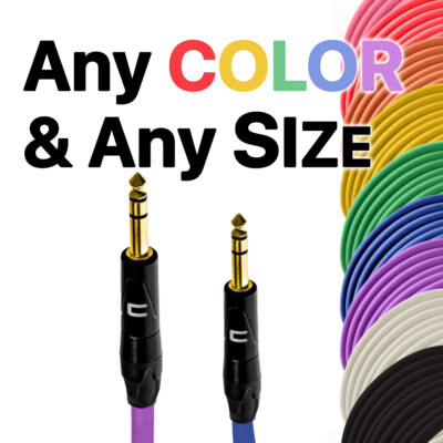 1/4'' TRS Male Balanced Cable - Custom Length Color Interconnect Stereo Connector