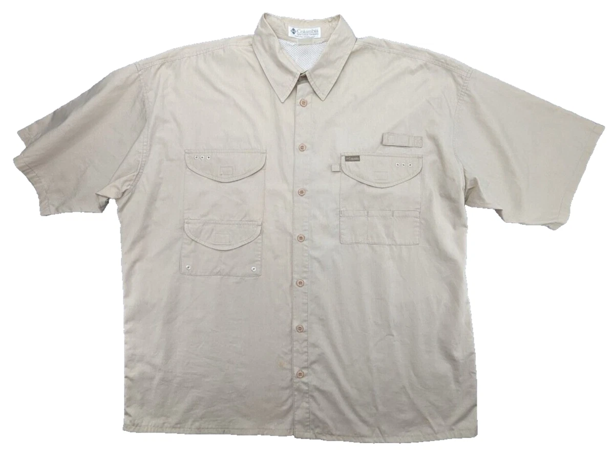 Columbia PFG Shirt Mens XL Beige SS Vented Omni Wick Cotton Fishing