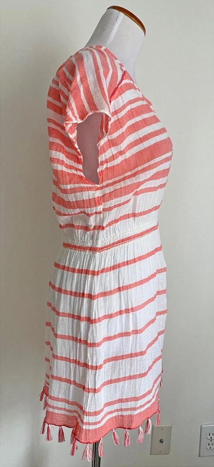 Traje de baño Athleta coral y blanco a rayas gasa encubrimiento con borlas, XXS Foto 2 de 4