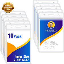 10Pack Vertical ID Badge Holder Extra Thick Clear ID Card Holder with Waterproo