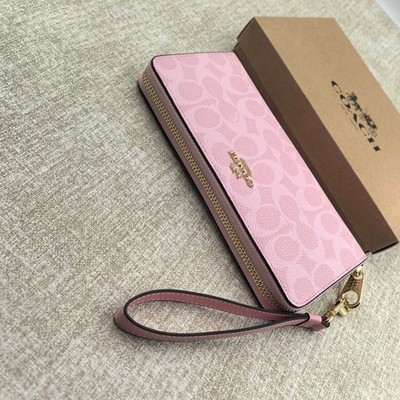 New Coach CW778 Long Zip Around Wallet in Signature Canvas Pink W
