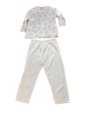 Delicates Womens SZ L Pajamas Sleep Wear Leisure Lounge White Floral Vtg READ