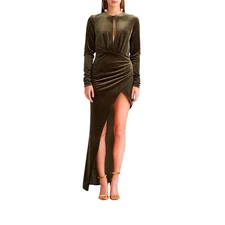 Ronny Kobo Valkyrie Dress In Junifer Olive Green High Slit Maxi Velvet Size XS