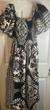 Women’s  Opulent Orchid Ivory & Black Puff Sleeve Maxi Dress Washing waves M New