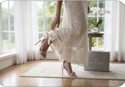 Oleg Cassini Melania Bow Rhinestone Heel Ivory Women's US Size 7 NWB